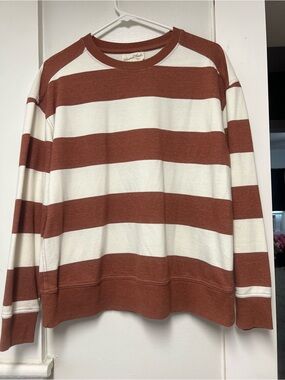 Striped Crewneck Sweater in Rust and Cream - womens